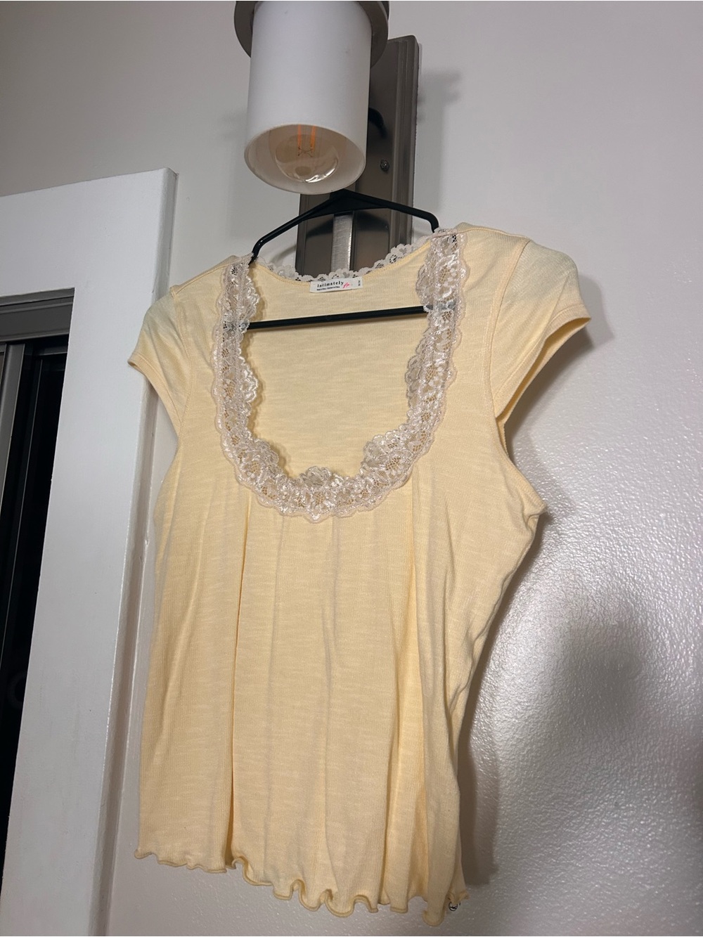 Free People Pale Yellow Lace-Trim Cap Sleeve Camisole